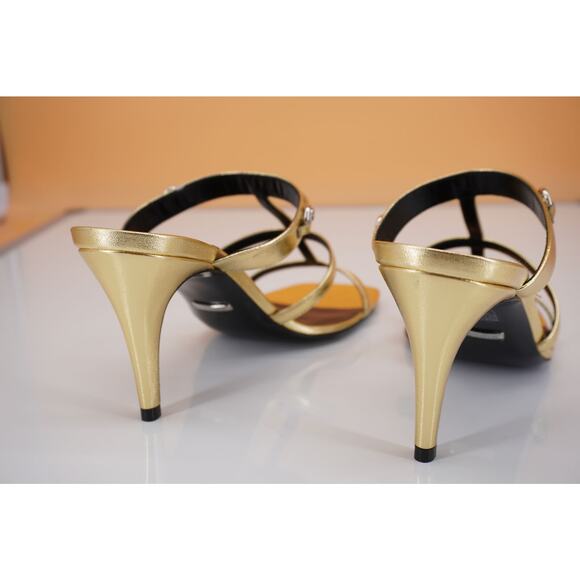 Gucci Divine Gold Silver Strappy Metallic Sandals Size 37 NIB $920 Logo Bit Cage - Picture 10 of 12